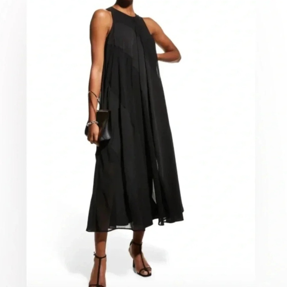 TOCCIN (NY) sleeveless mixed media overlay lined‎ black designer dress Sz XS lux